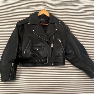Mackage Xenia Black Leather Cropped Jacket (S)